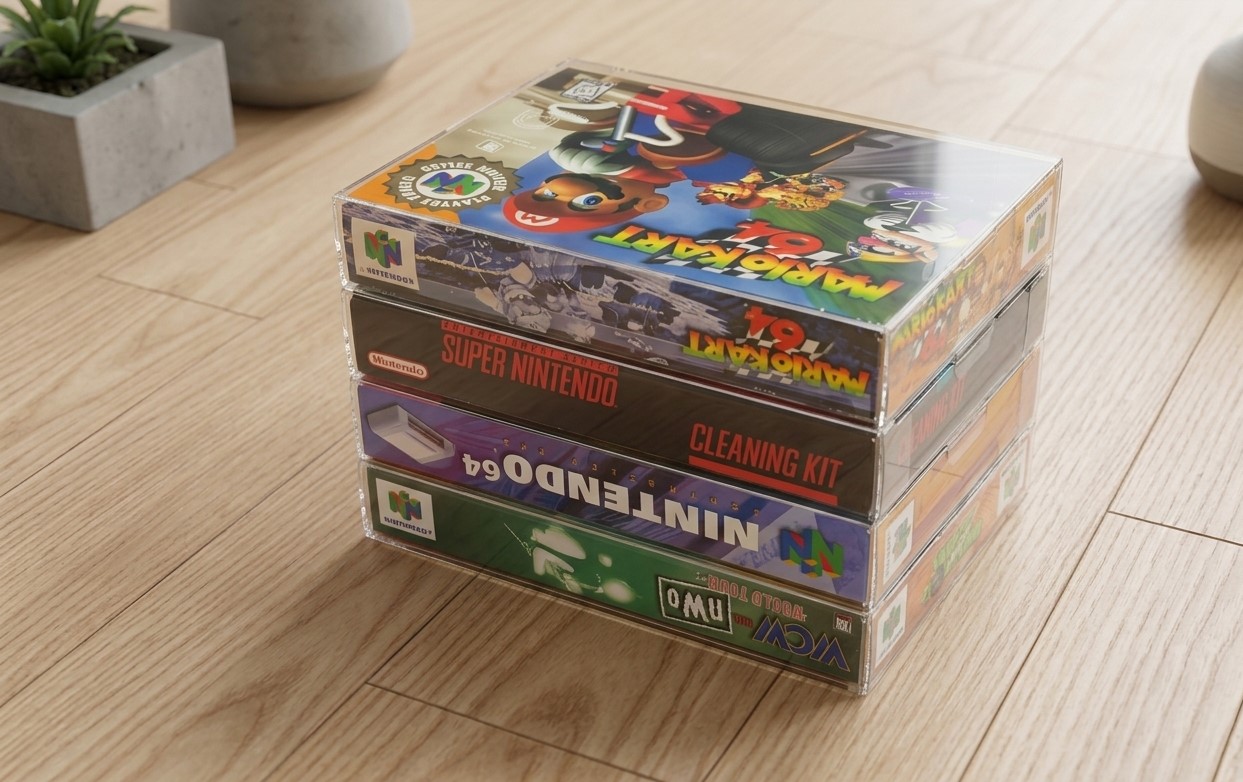 Protección de cajas repro con fundas PET para juegos retro