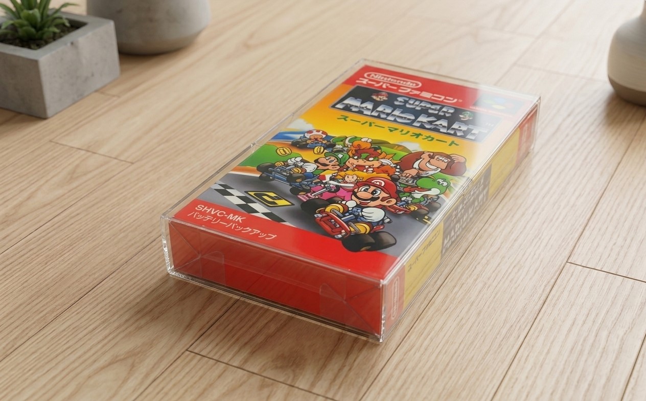 Caja de metacrilato para exhibición de videojuegos retro