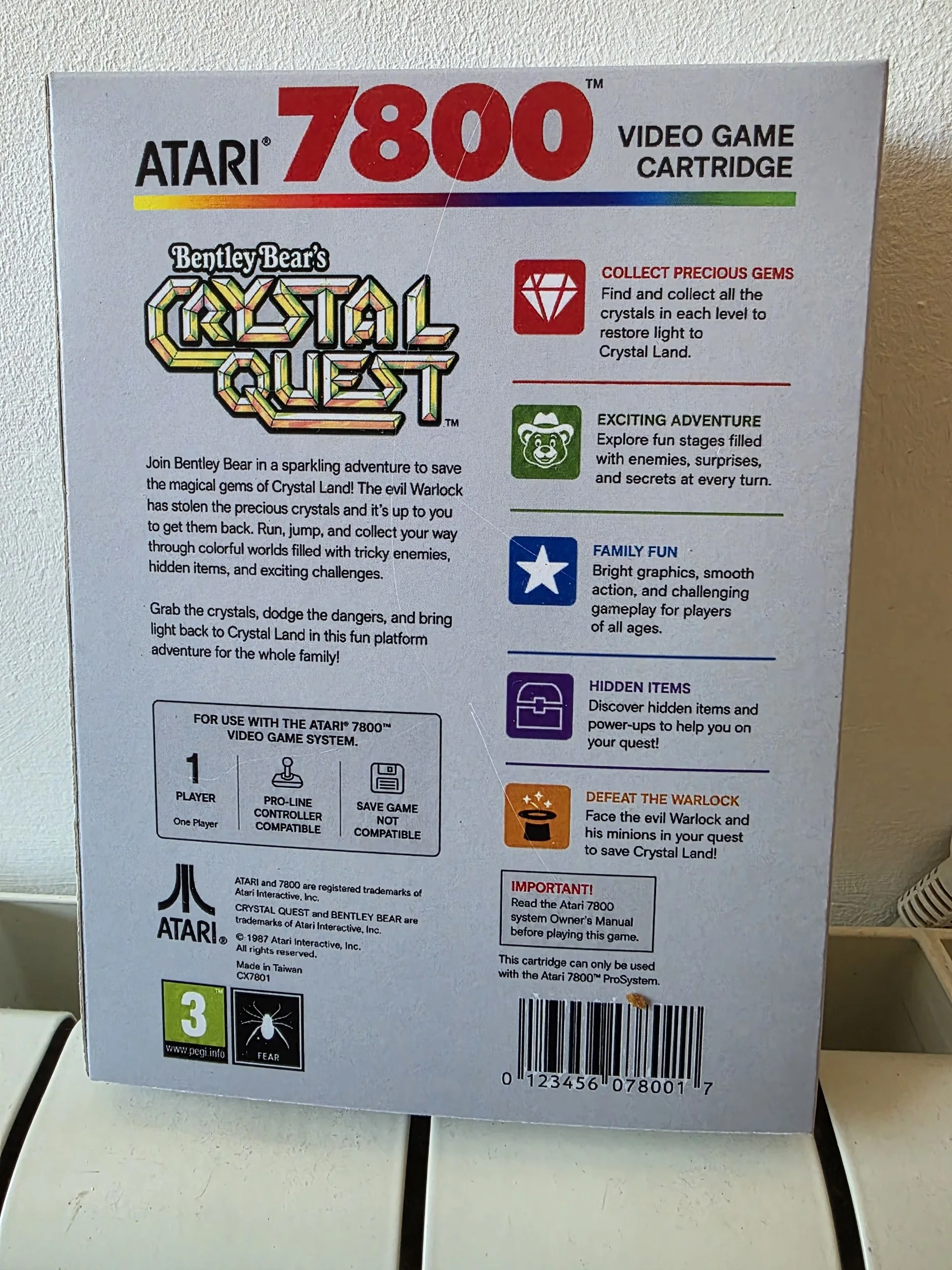 Caja repro Crystal Quest Atari 7800 trasera