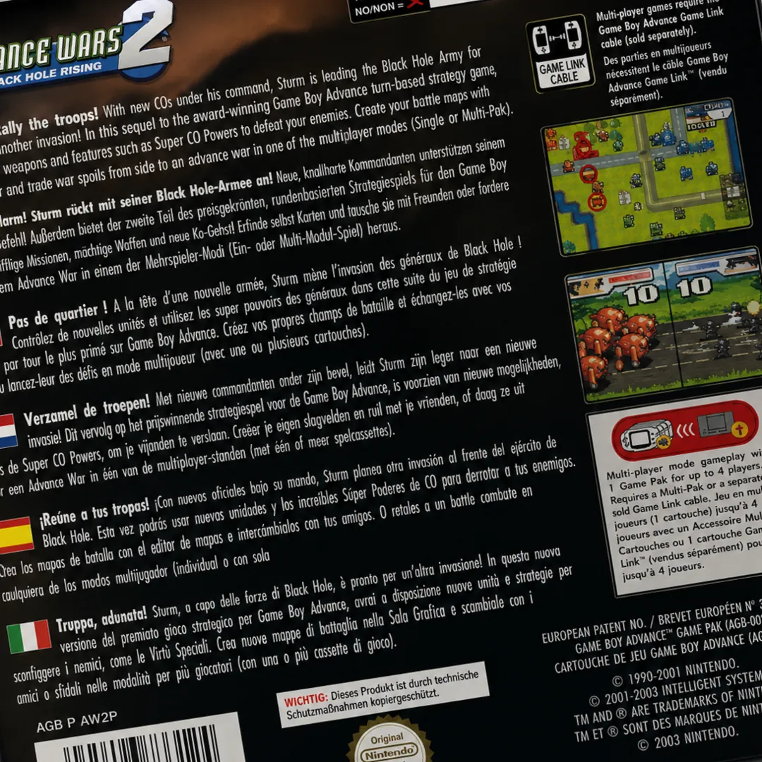 Trasera de Advance Wars 2 Black Hole Rising GBA