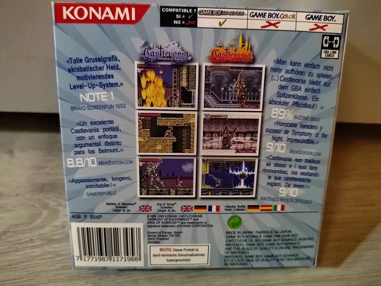 Caja repro Castlevania Double Pack GBA PAL España detalle 2