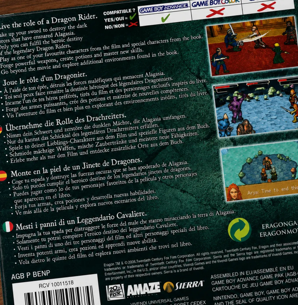 Trasera de Eragon GBA