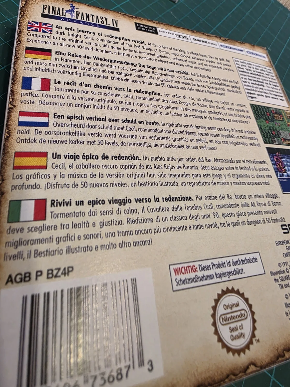 Trasera de Final Fantasy IV Advance con descripción en castellano