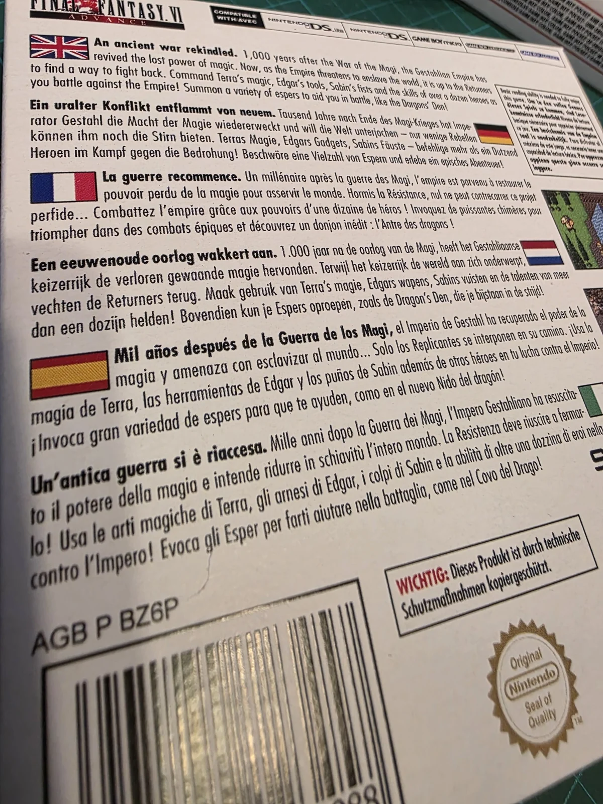 Trasera de Final Fantasy VI Advance con descripción en castellano