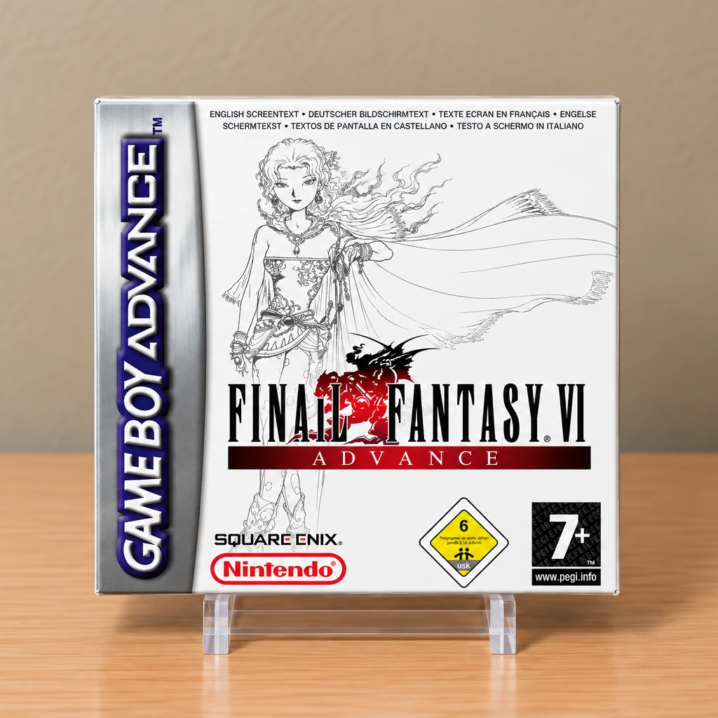 Caja repro Final Fantasy VI Advance GBA PAL Europa sobre expositor