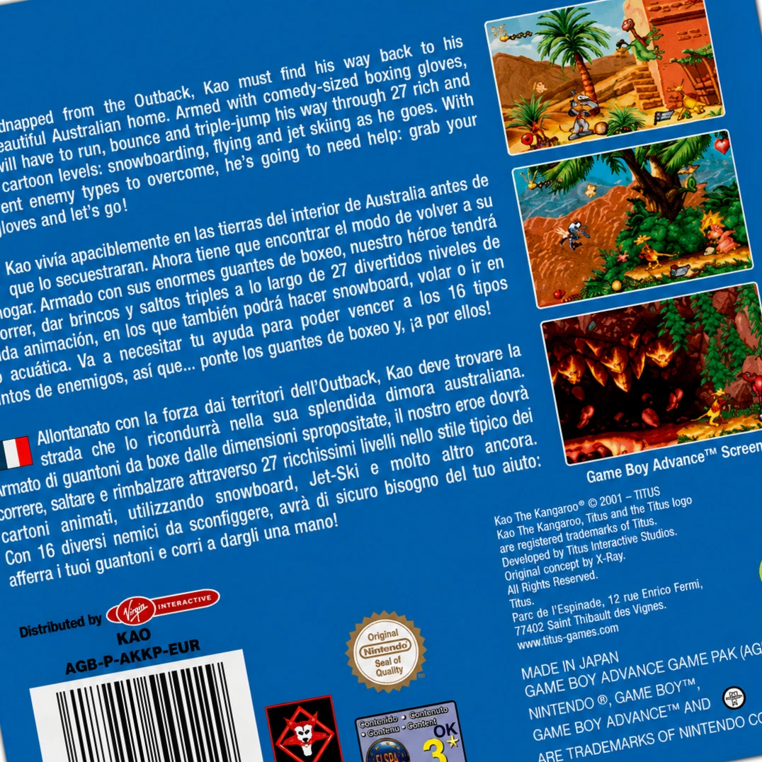 Trasera de Kao the Kangaroo GBA