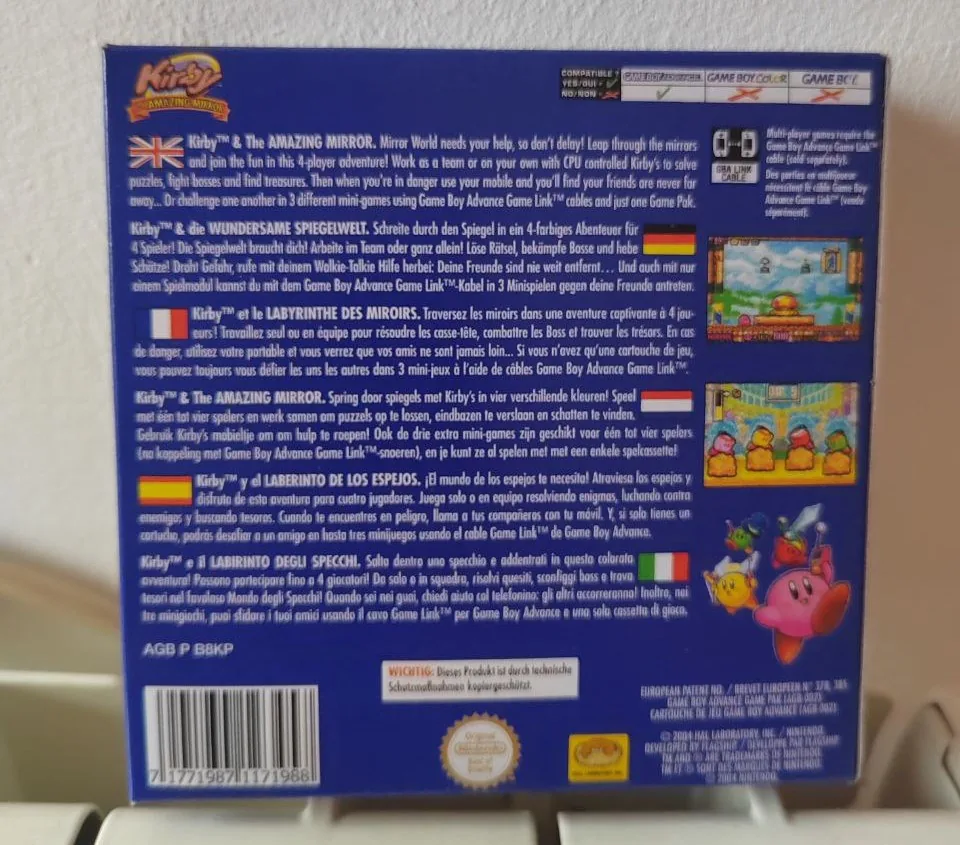 Caja repro Kirby & The Amazing Mirror GBA PAL España detalle 2