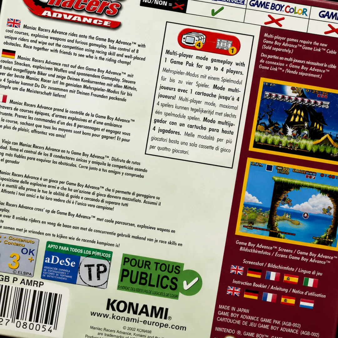 Trasera de Maniac Racers Advance GBA
