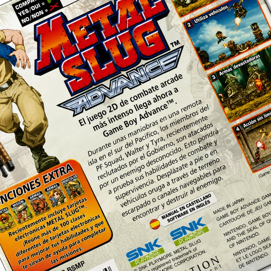 Trasera de Metal Slug Advance GBA