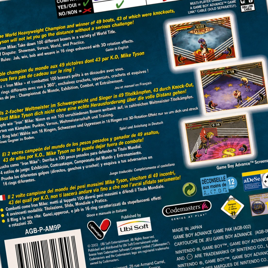 Trasera de Mike Tyson's Boxing GBA