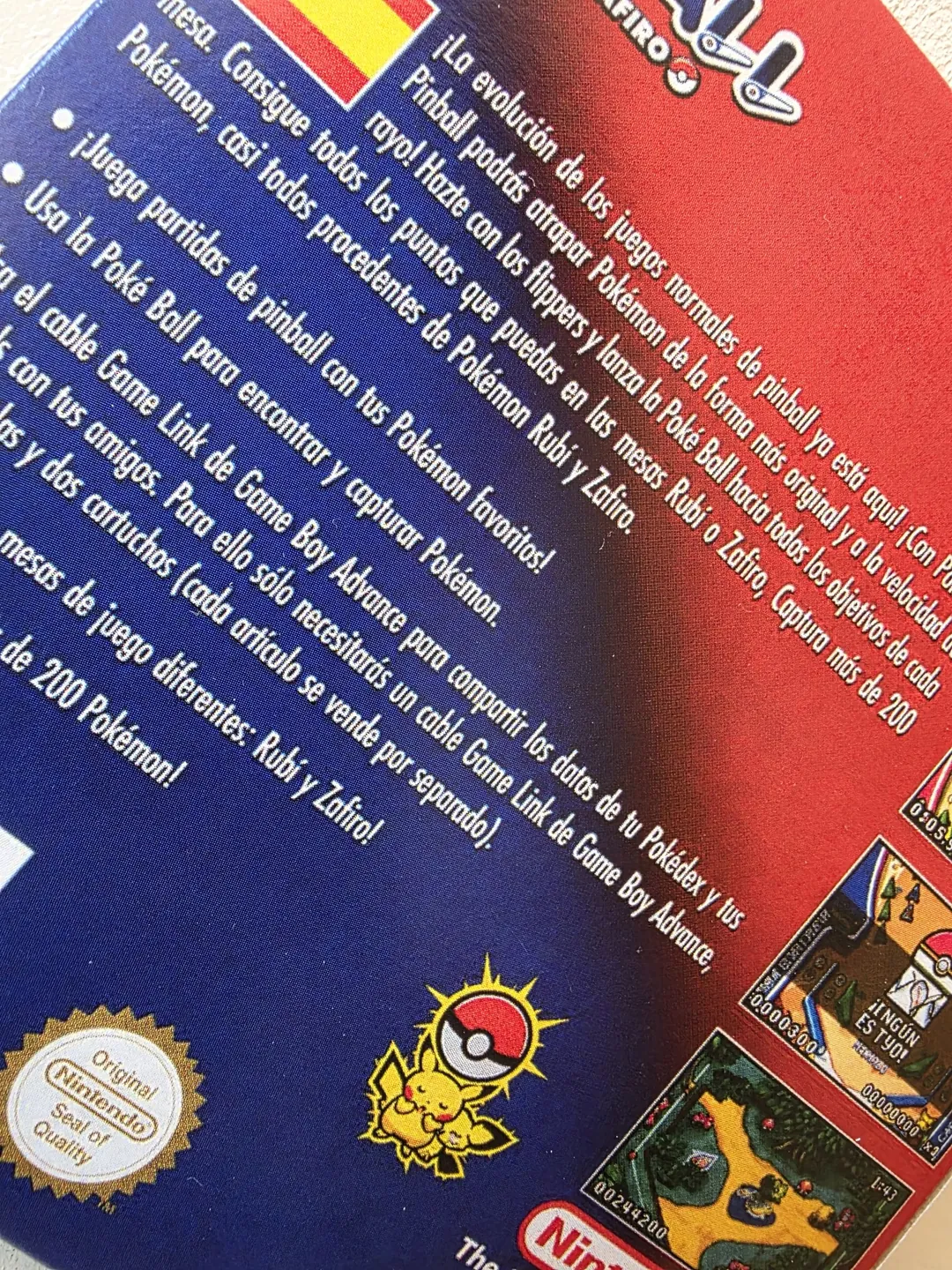 Detalle de la trasera de Pok&eacute;mon Pinball Rub&iacute; y Zafiro GBA