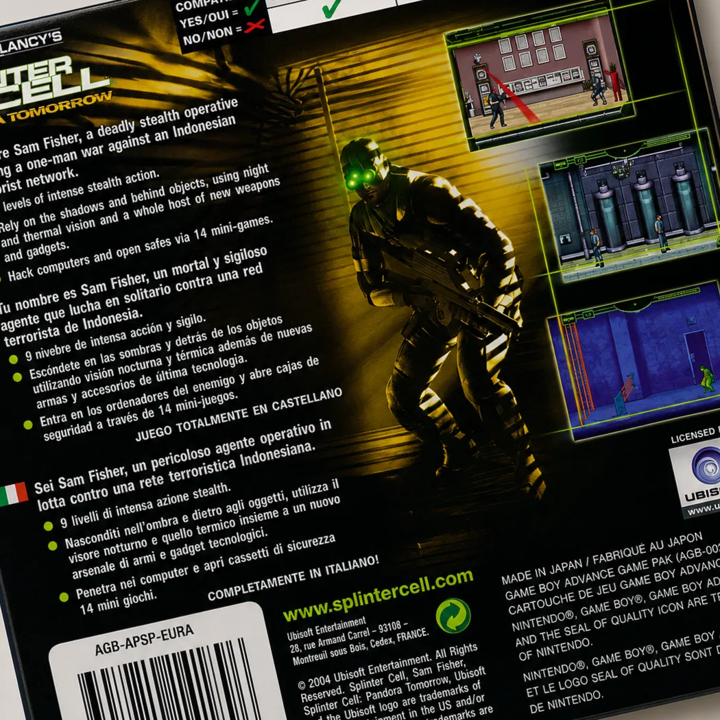 Trasera de Splinter Cell Pandora Tomorrow GBA