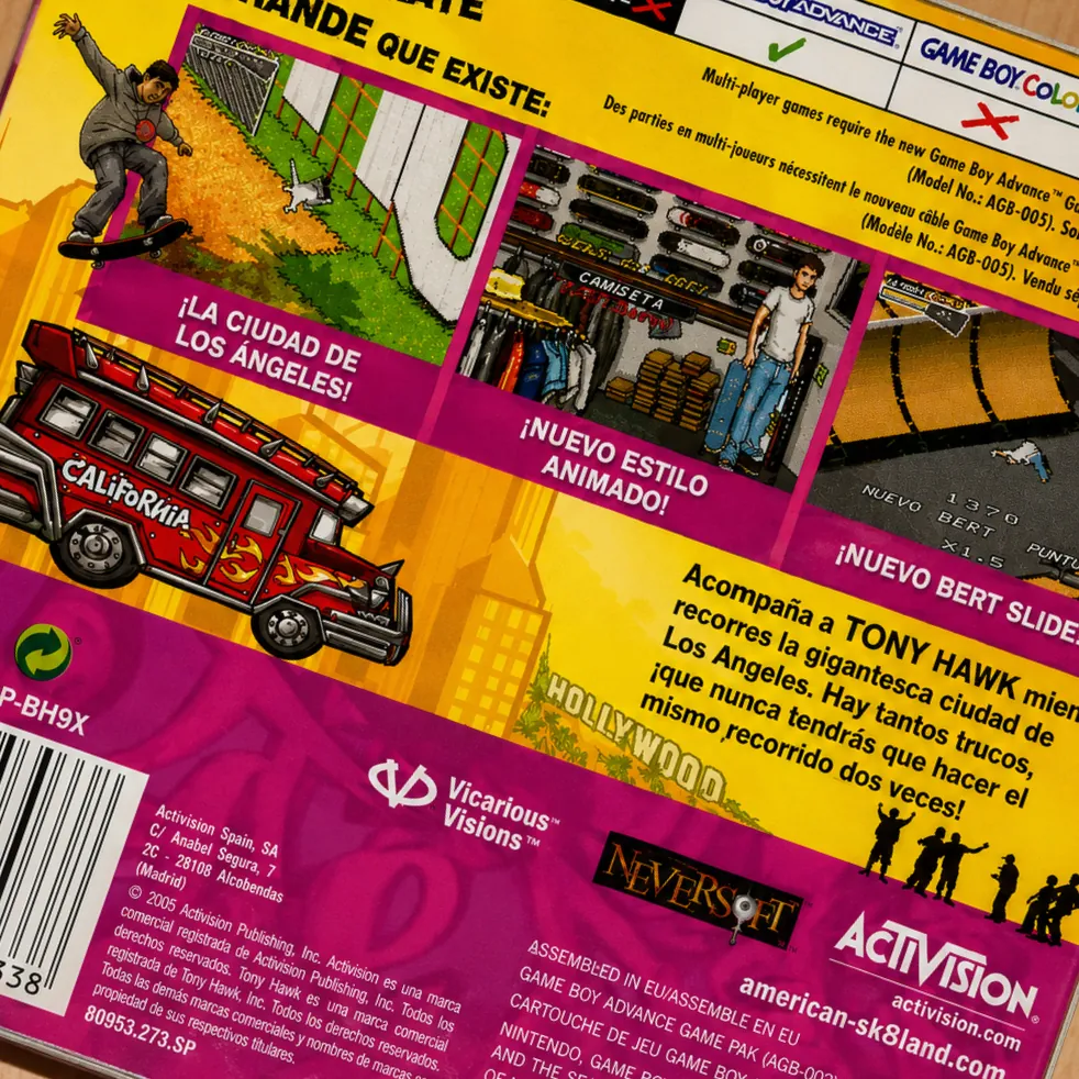 Trasera de Tony Hawk's American Sk8land GBA