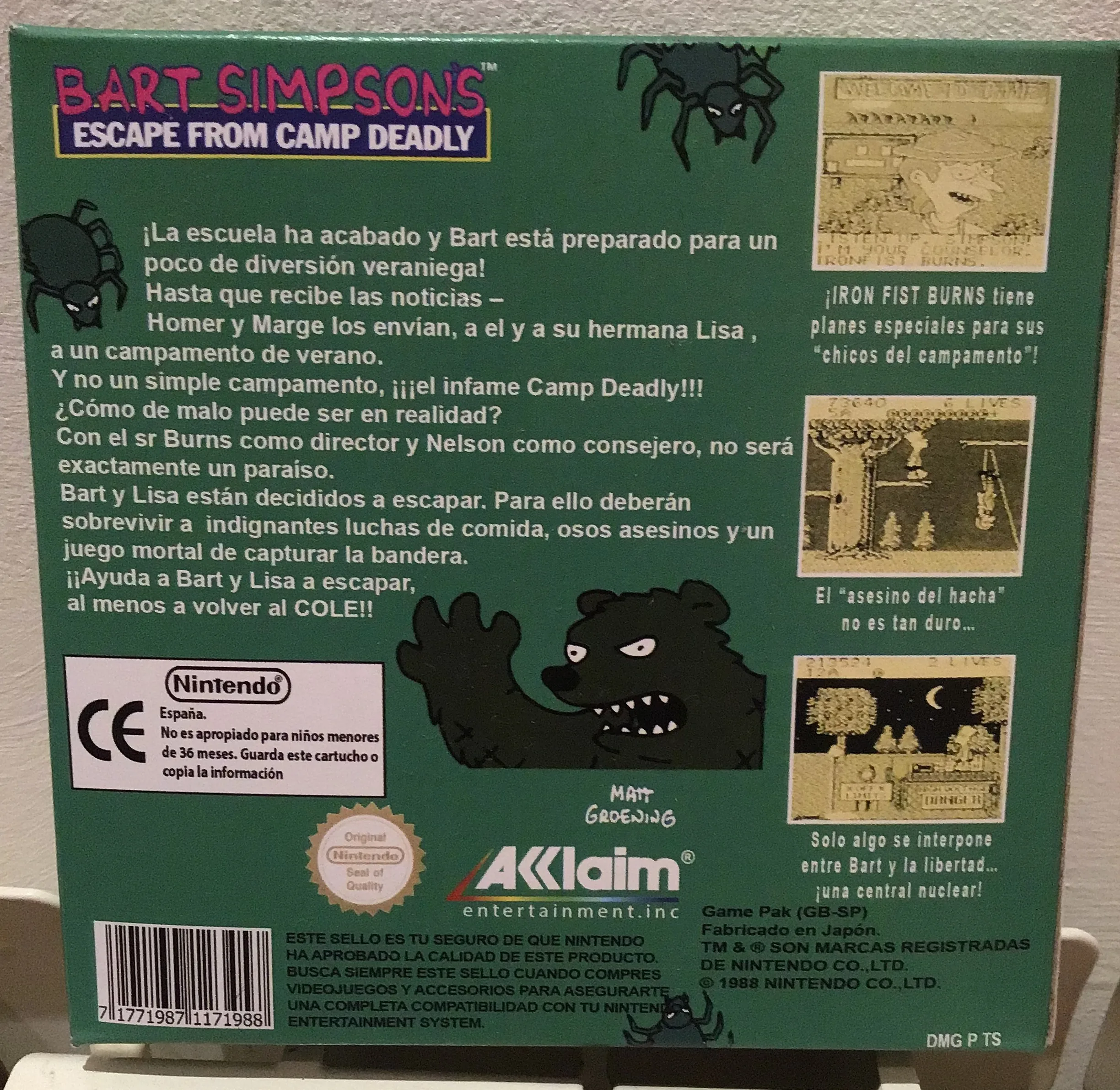Caja repro Bart Simpson: Escape GB Game Boy PAL España detalle 2