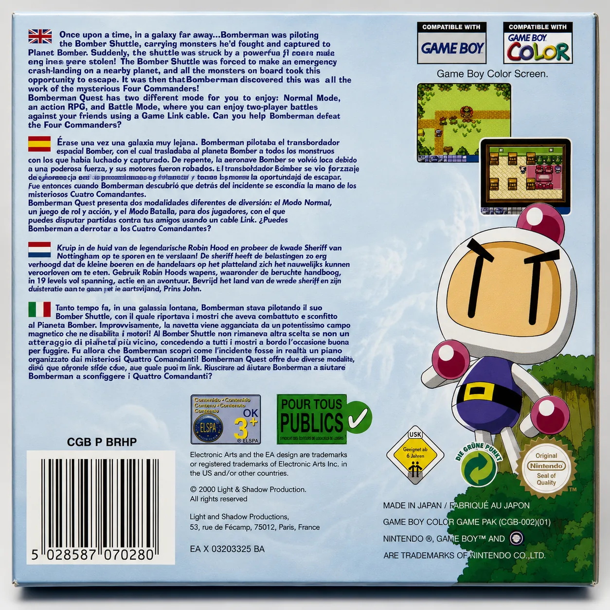 Trasera de Bomberman Quest para Game Boy Color
