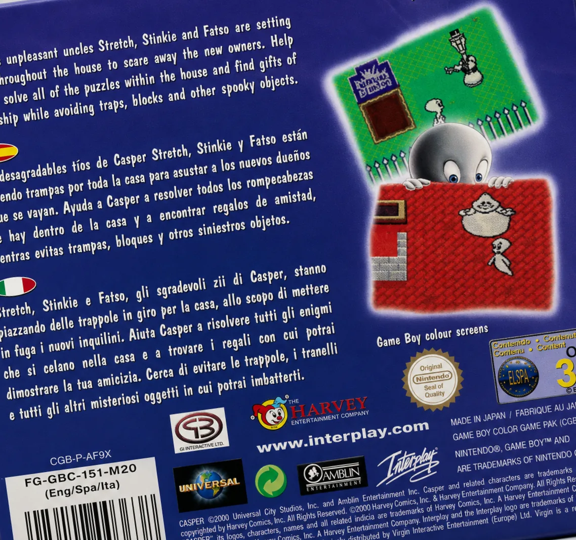 Trasera de Casper para Game Boy Color