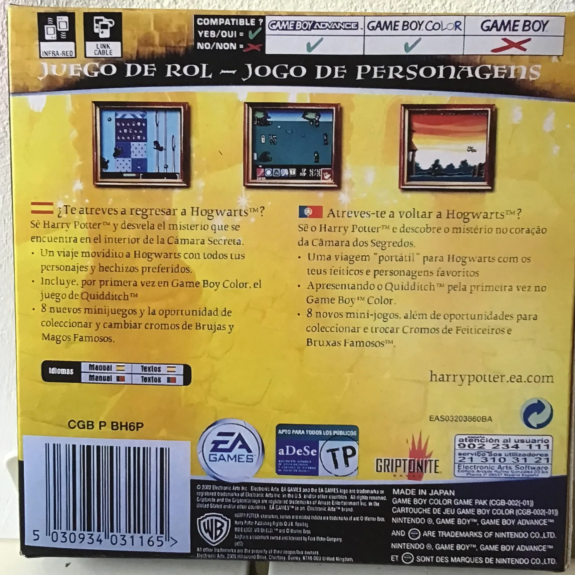 Caja repro Harry Potter y la Cámara Secreta GBC Game Boy Color PAL España detalle 2