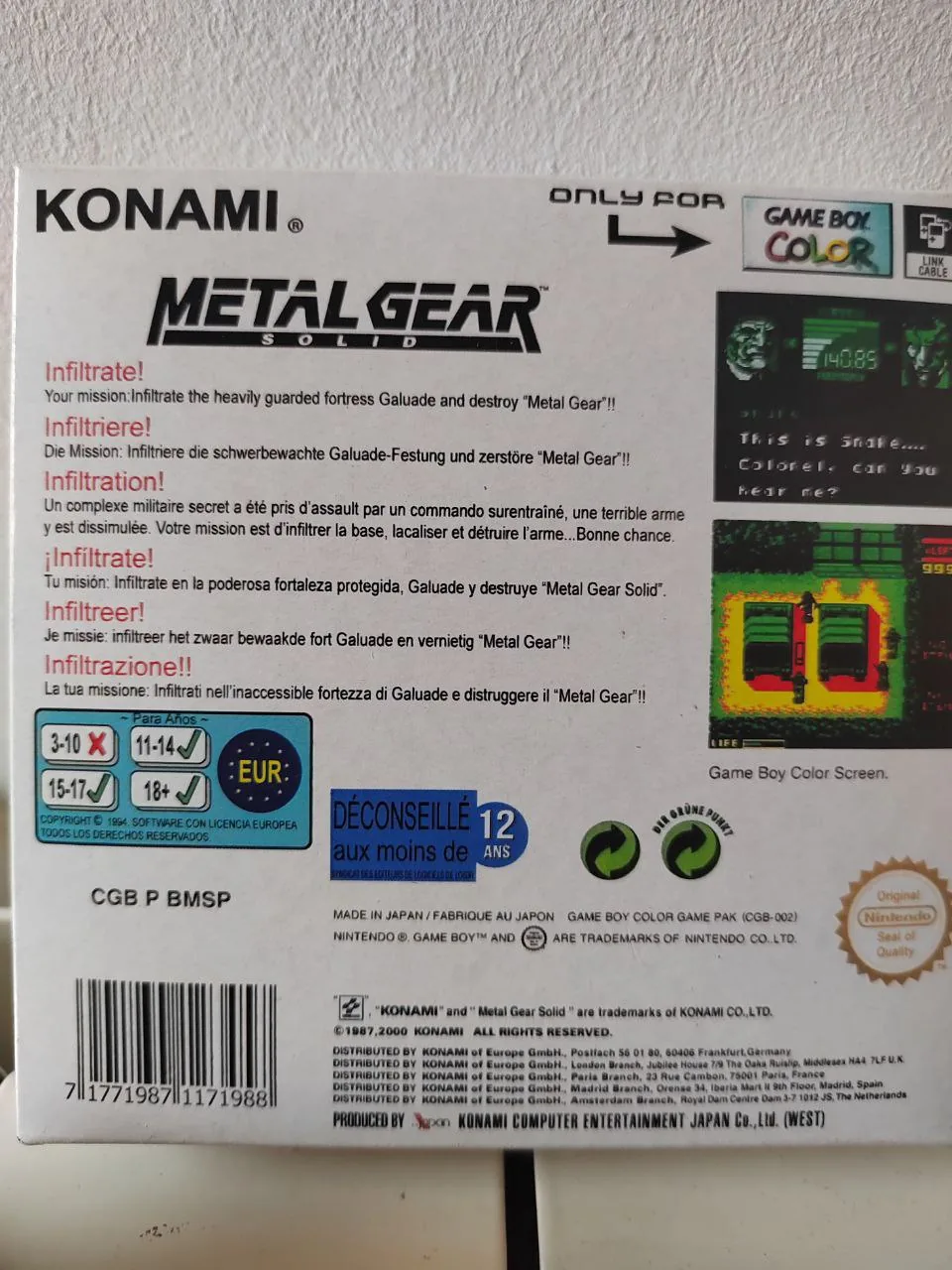 Caja repro Metal Gear Solid GBC Game Boy Color PAL España detalle 2