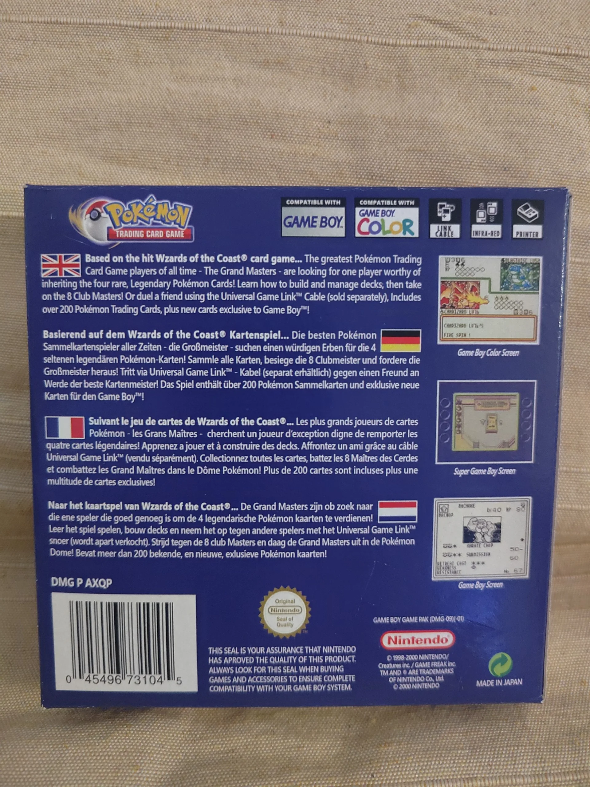 Caja repro Pokemon Trading Card Game Boy Color trasera