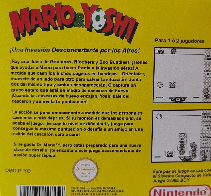 Caja repro Mario & Yoshi Pal Esp Game Boy PAL España detalle 2