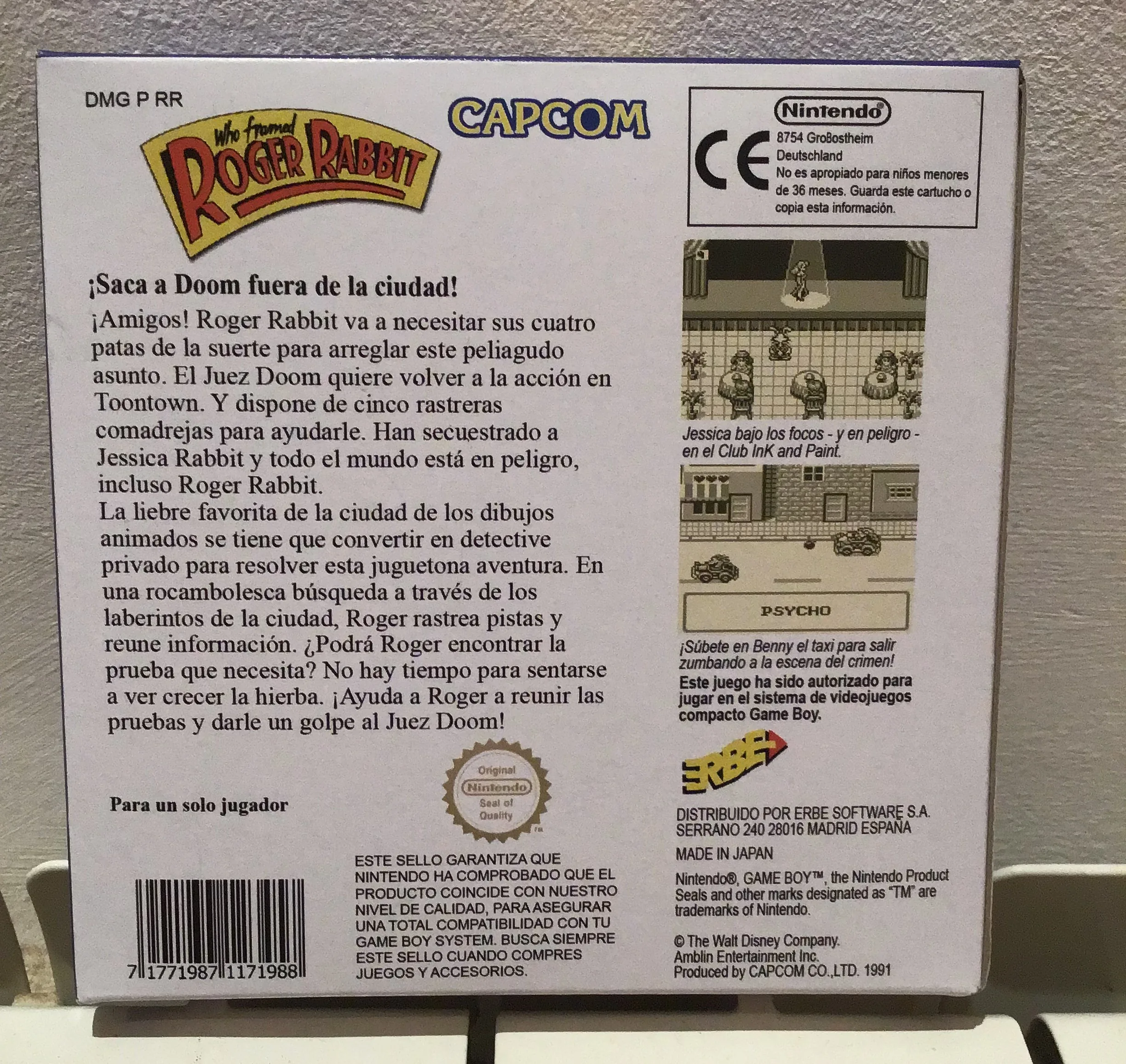 Caja repro Roger Rabbit GB Game Boy PAL España detalle 2