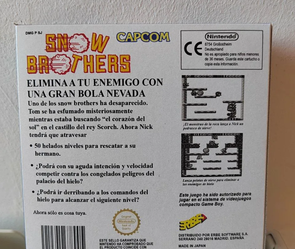 Caja repro Snow Brothers GB Game Boy PAL España detalle 2