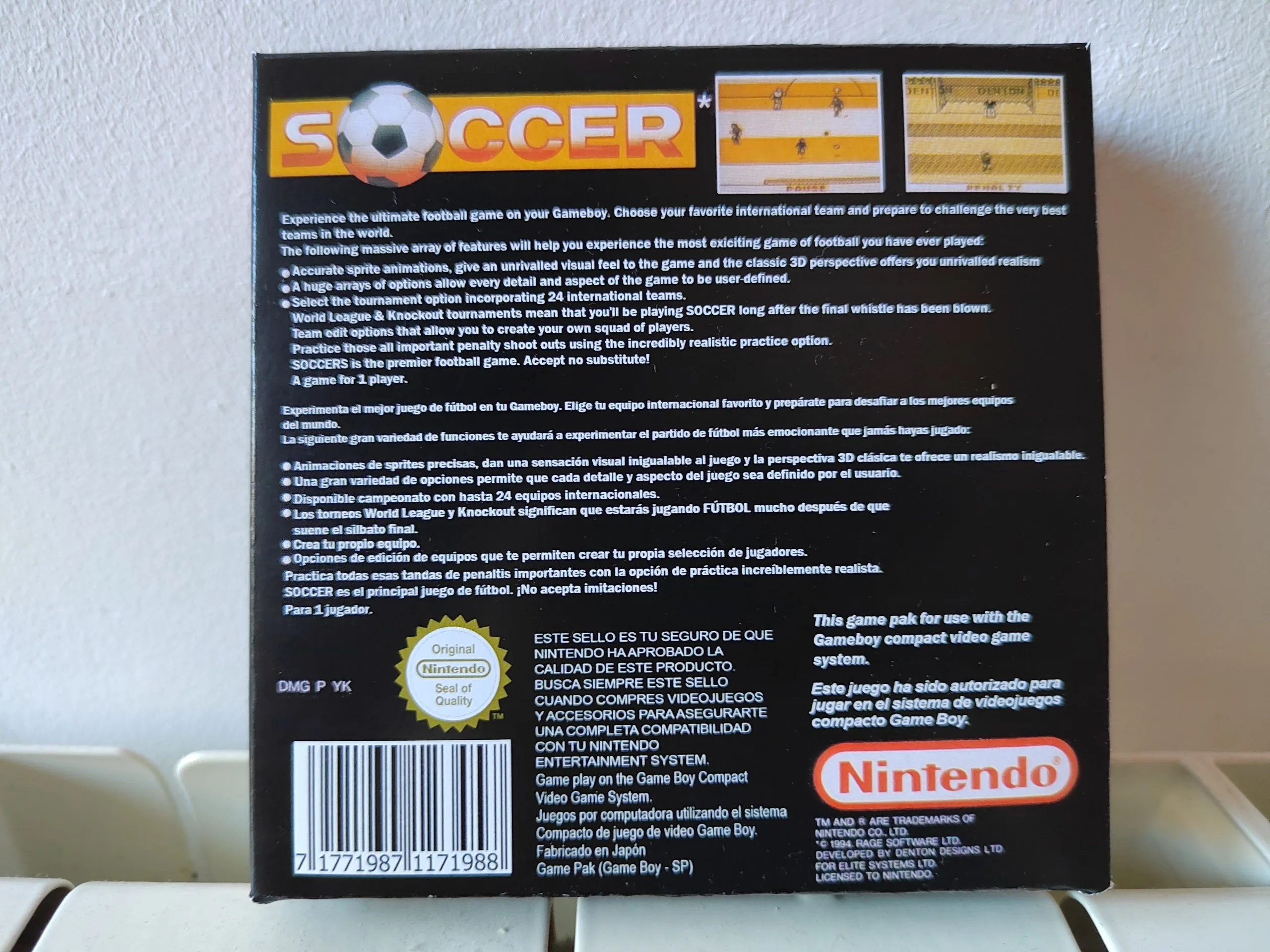 Trasera de Soccer Game Boy