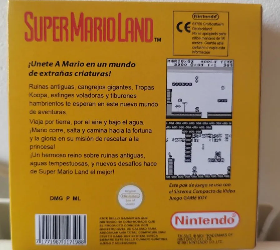 Caja repro Super Mario Land Game Boy PAL España detalle 2