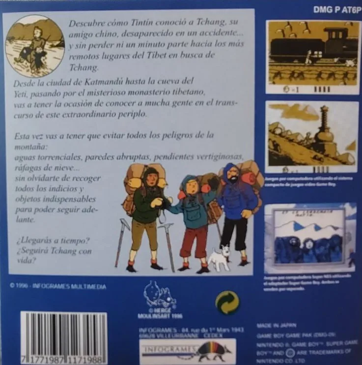 Caja repro Tintin en el Tibet Game Boy PAL España detalle 2