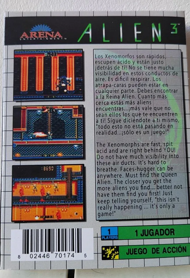 Caja repro Alien 3 Gamegear Game Gear PAL España detalle 2