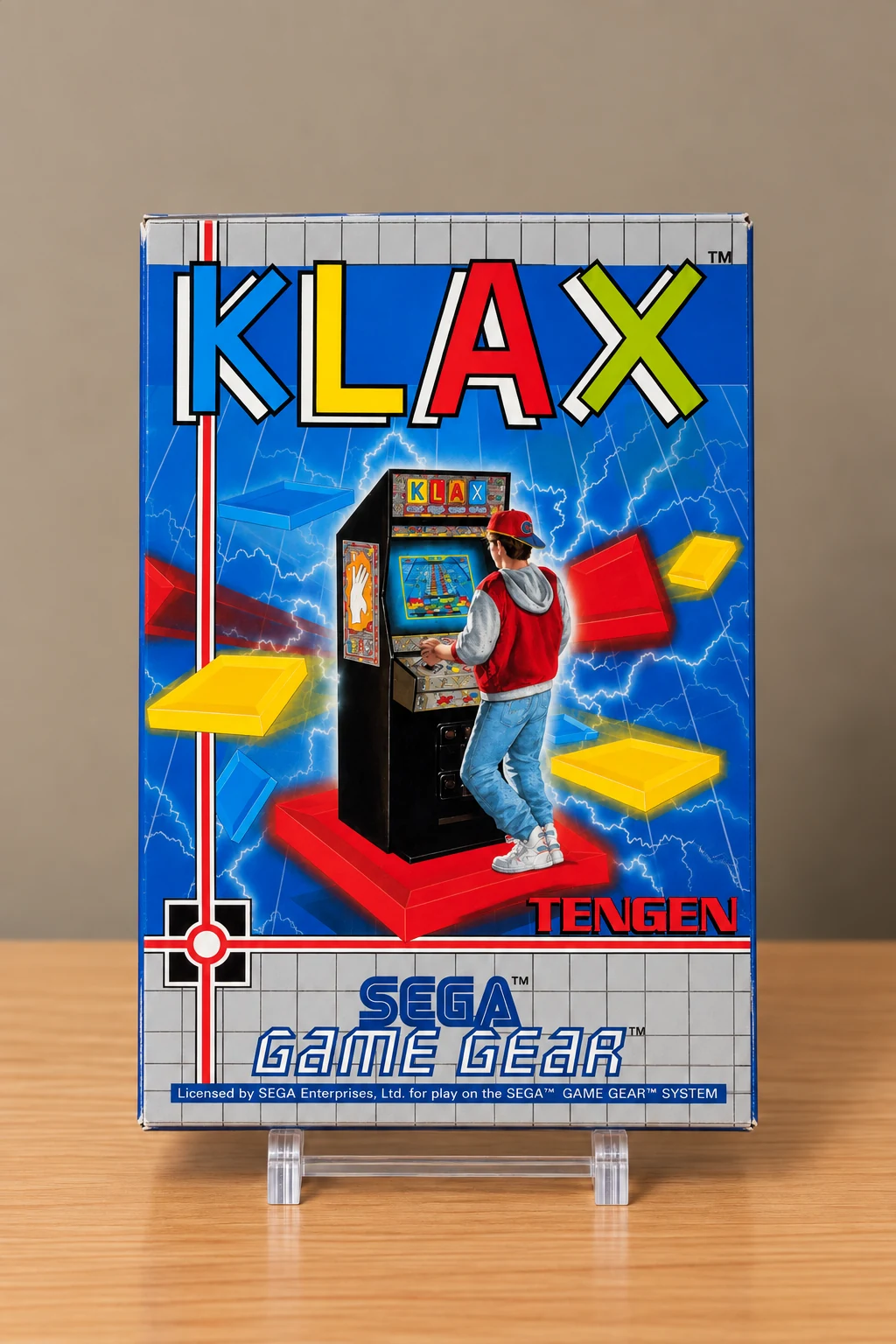 Caja repro Klax para Game Gear PAL Europa, portada completa sobre expositor