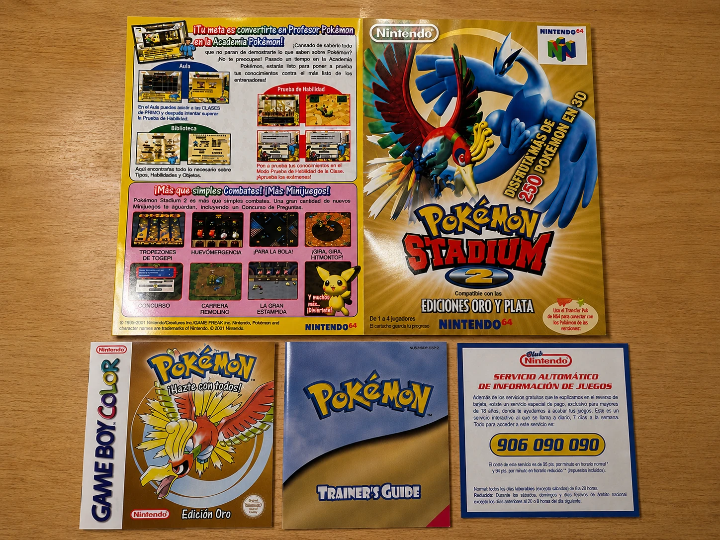 Pack Pokémon Oro PAL España completo: caja, manual, flyer y tarjeta