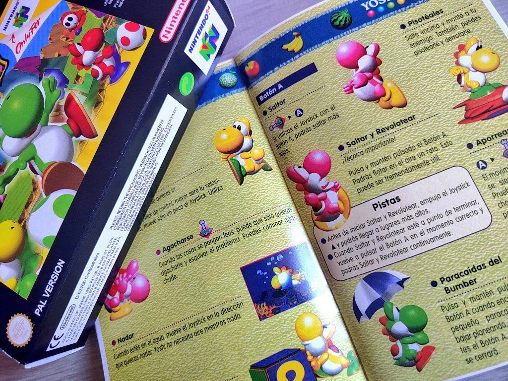 Caja repro Yoshi Story Nintendo 64 PAL España con manual detalle 2