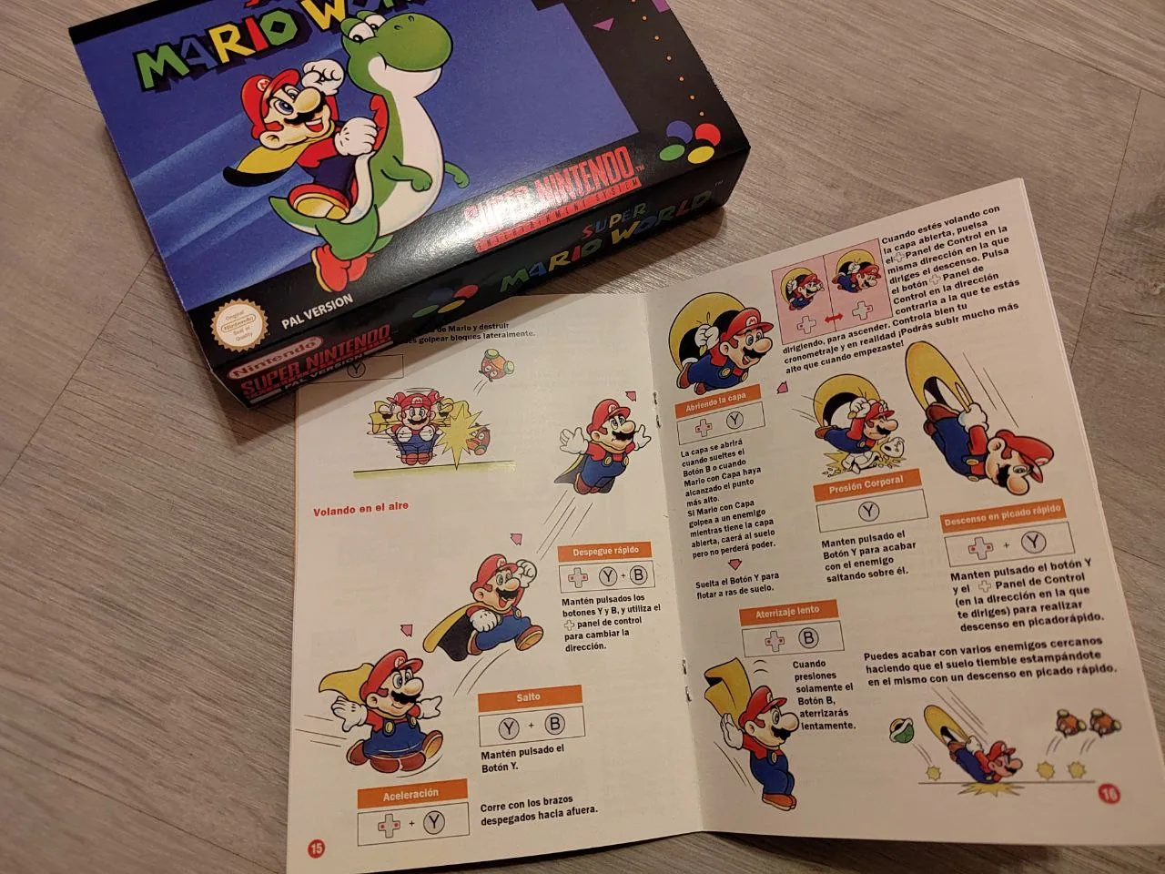 Caja repro Super Mario World SNES PAL España con manual detalle 2