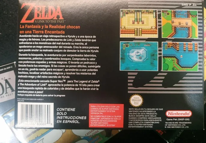 Caja repro Zelda SNES PAL España con manual detalle 2