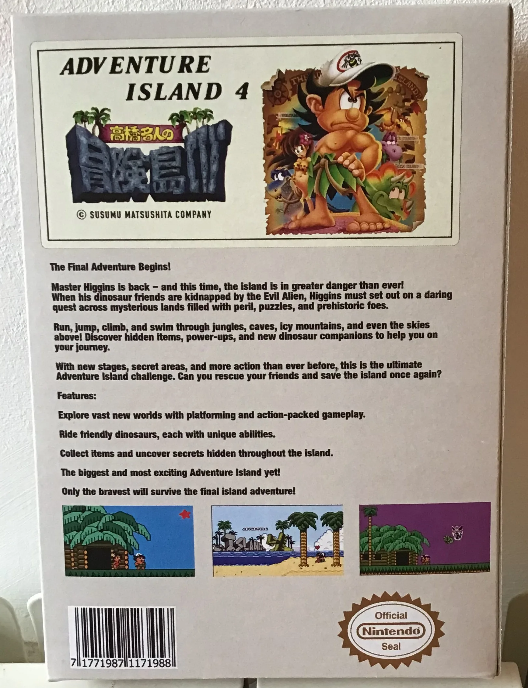 Caja repro Adventure Island 4 Nes Nintendo Entertainment System PAL España detalle 2