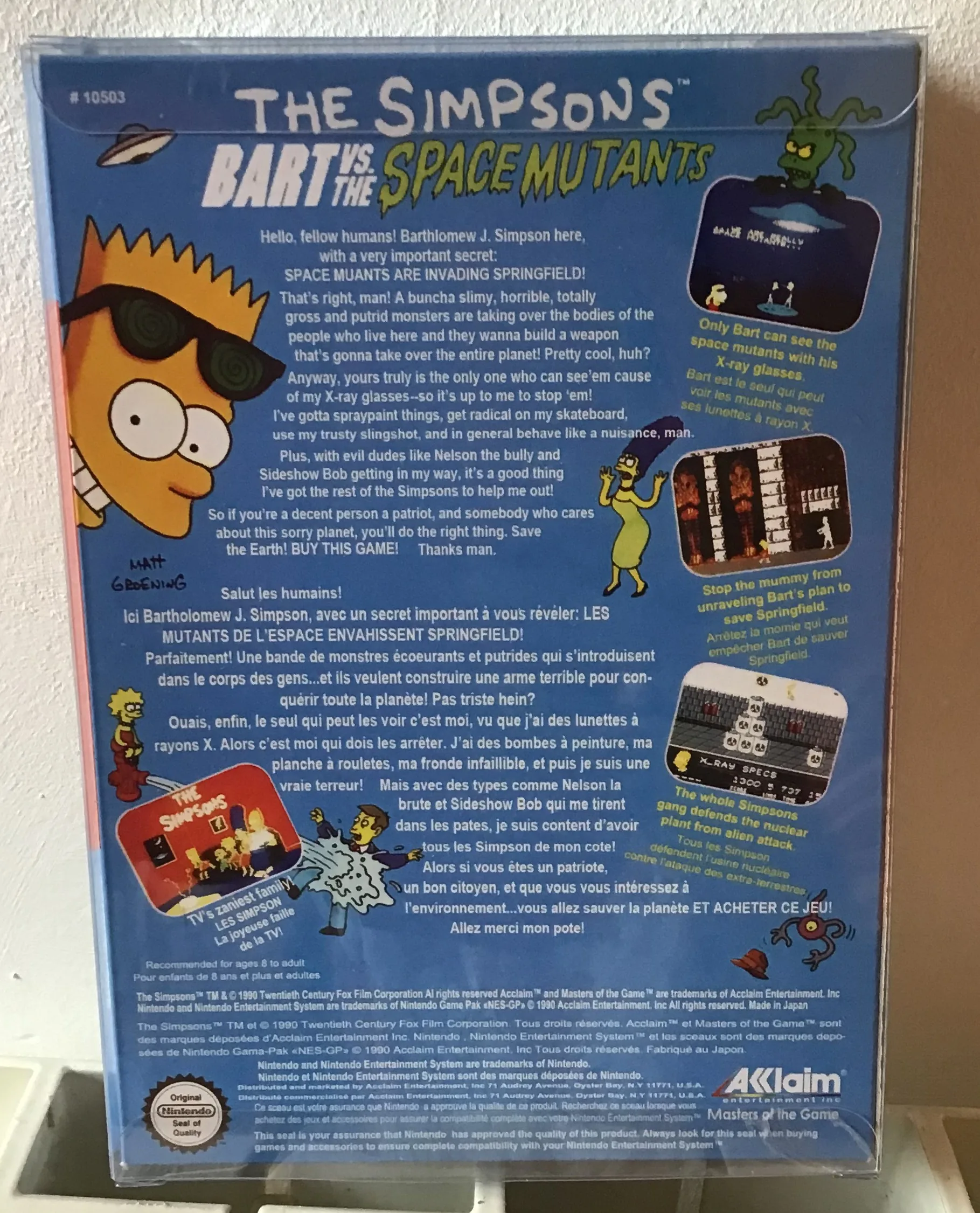 Caja repro Bart vs Space Mutants Nes Nintendo Entertainment System PAL España detalle 2