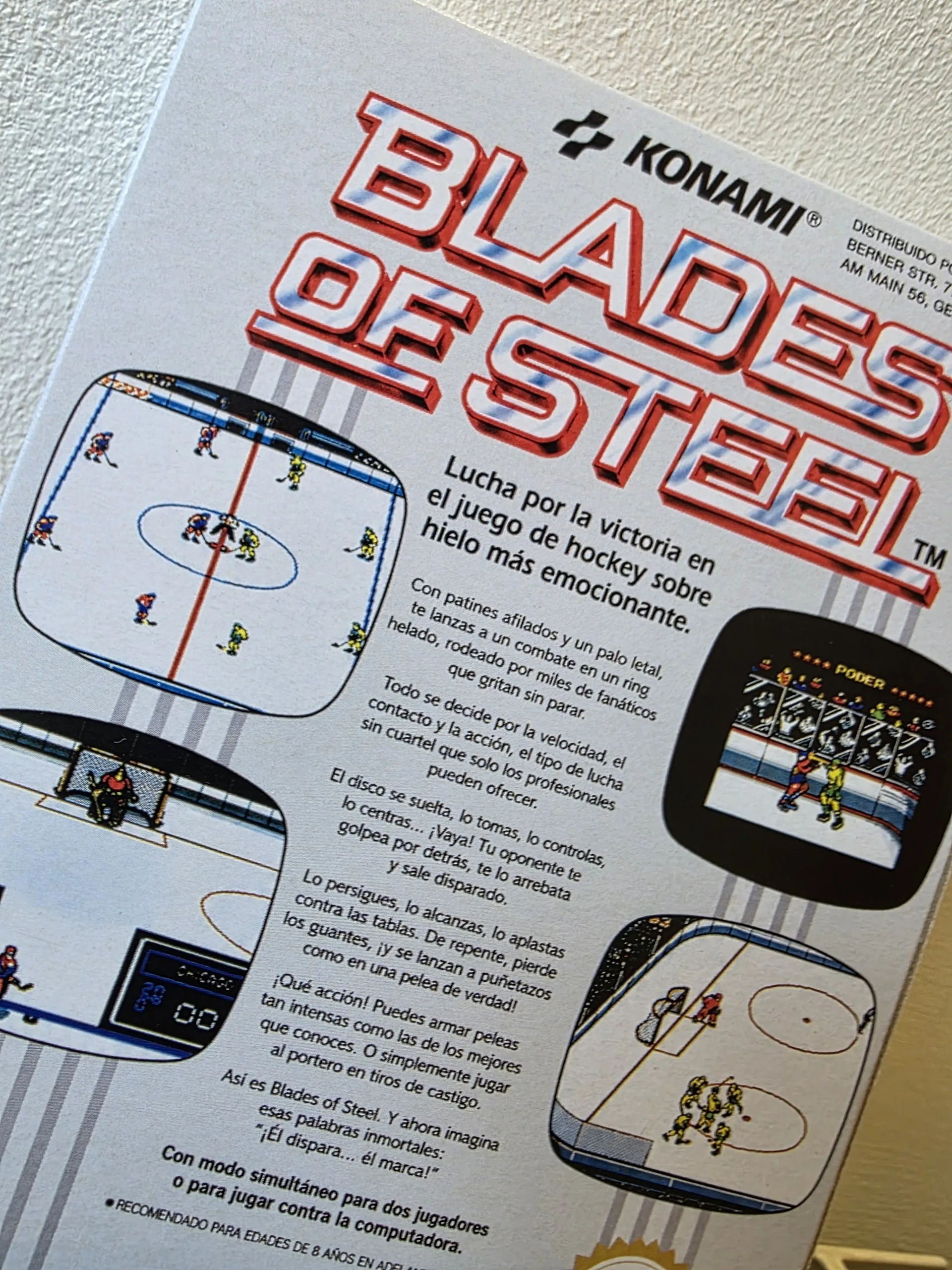 Detalle de la trasera de Blades of Steel para NES