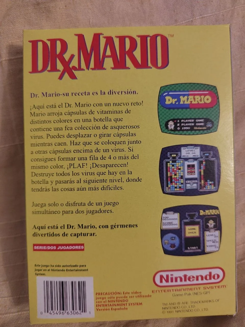 Caja repro Doctor Mario Nes Nintendo Entertainment System PAL España detalle 2