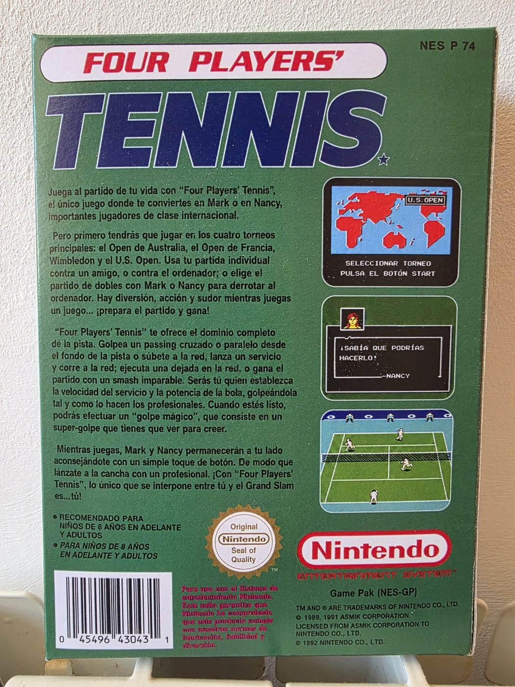 Caja repro Four Players' Tennis NES trasera
