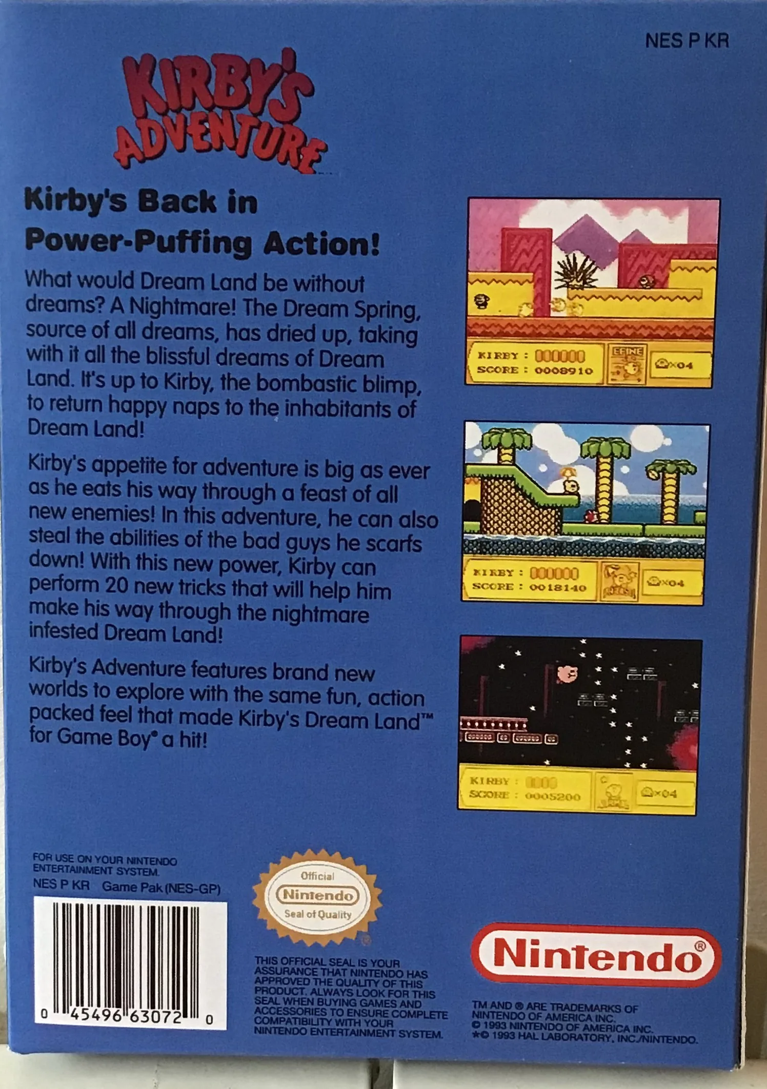 Caja repro Kirby's Adventure Nes Nintendo Entertainment System PAL España detalle 2
