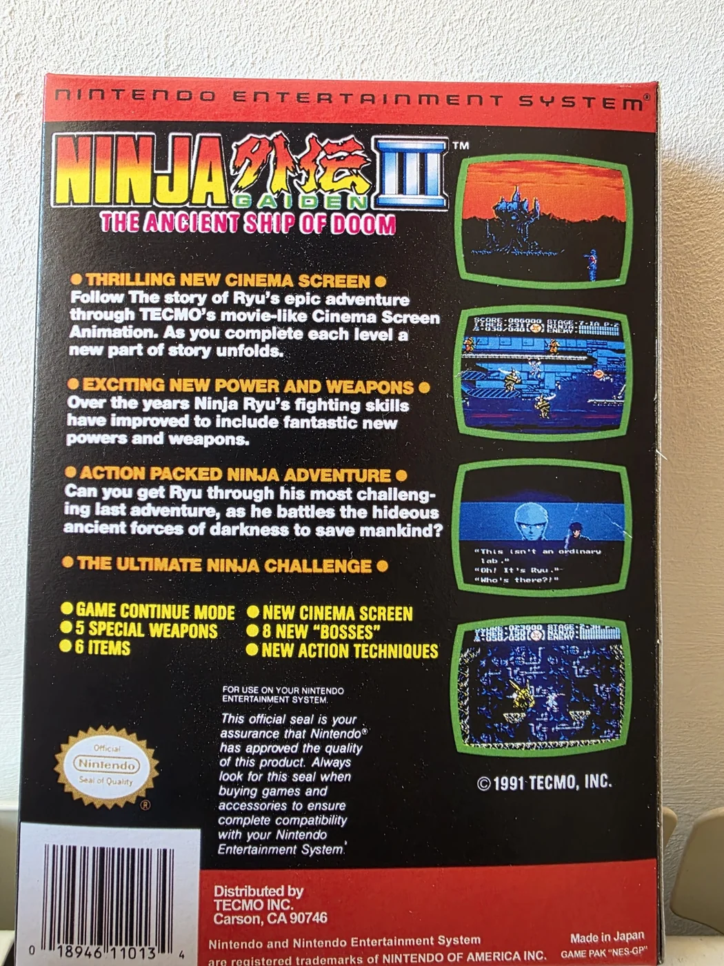Caja repro Ninja Gaiden III NES trasera