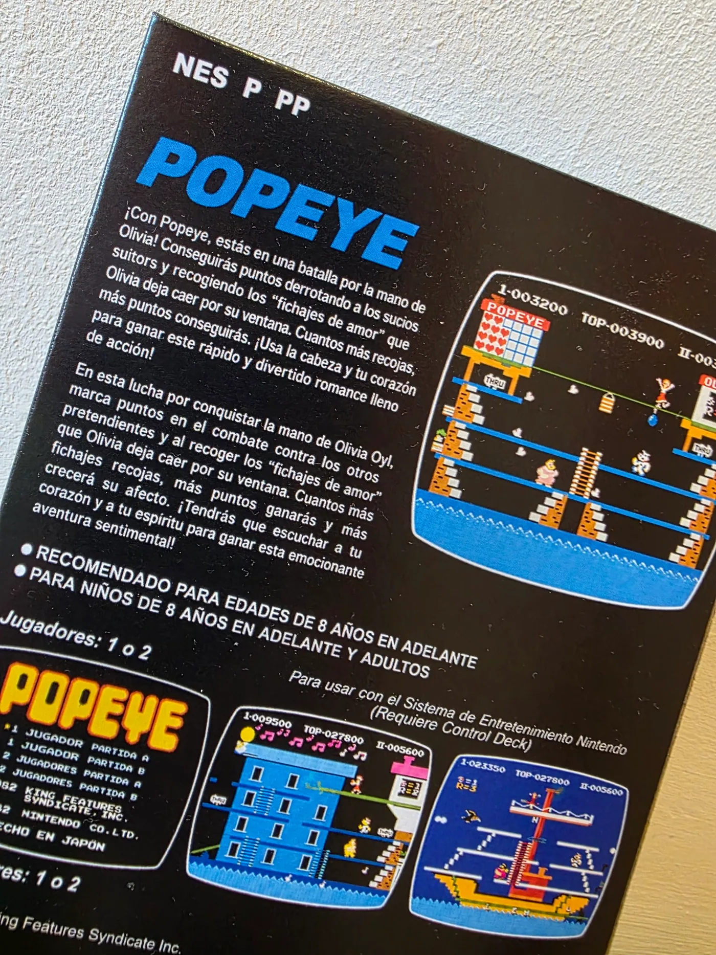 Detalle de la trasera de Popeye para NES