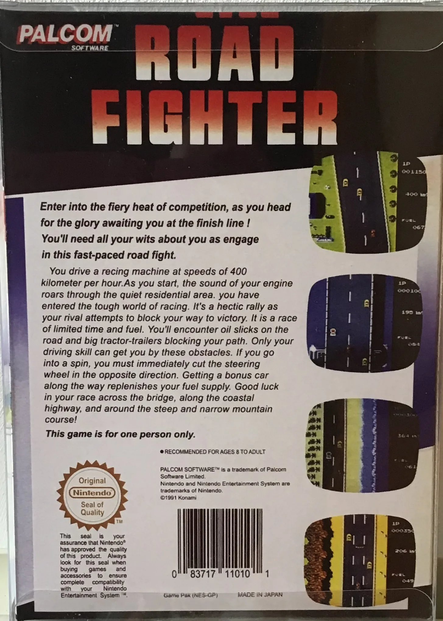 Caja repro Road Fighter Nes Nintendo Entertainment System PAL España detalle 2