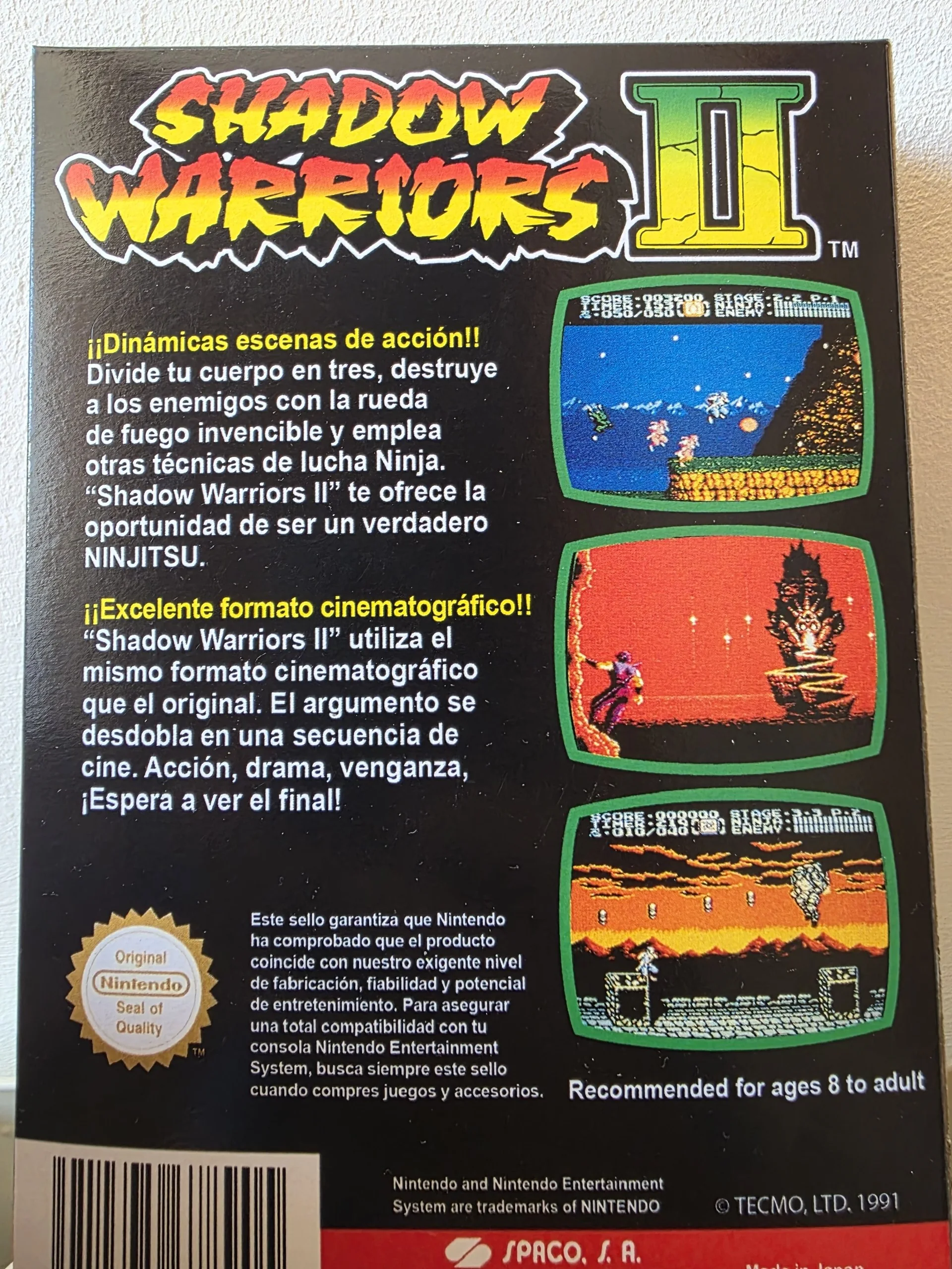 Caja repro Shadow Warriors II NES trasera