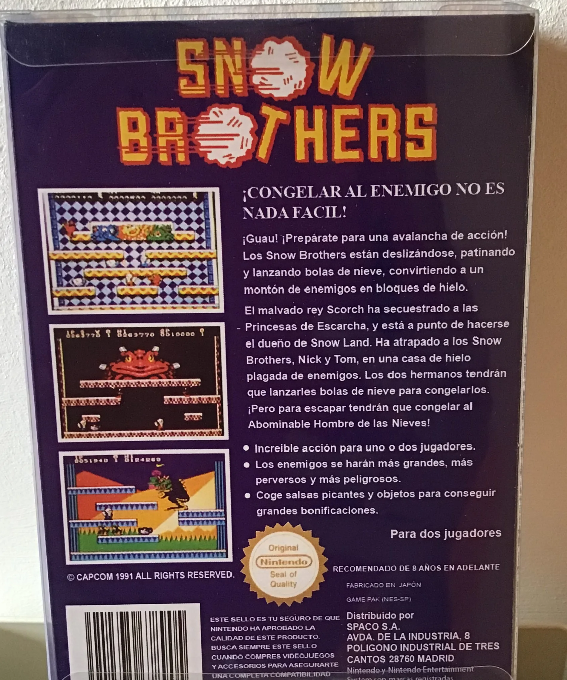 Caja repro Snow Brothers Nes Nintendo Entertainment System PAL España detalle 2