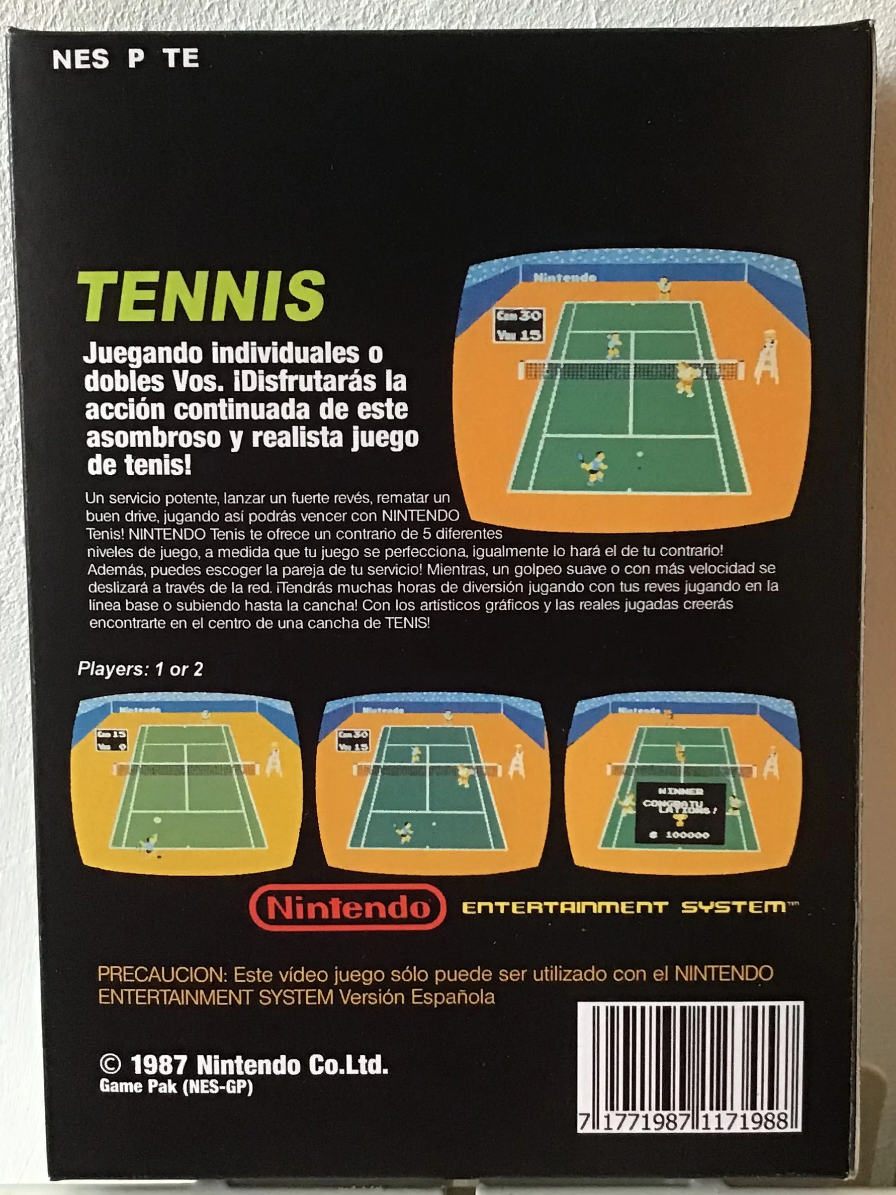Caja repro Tennis Nes Nintendo Entertainment System PAL España detalle 2