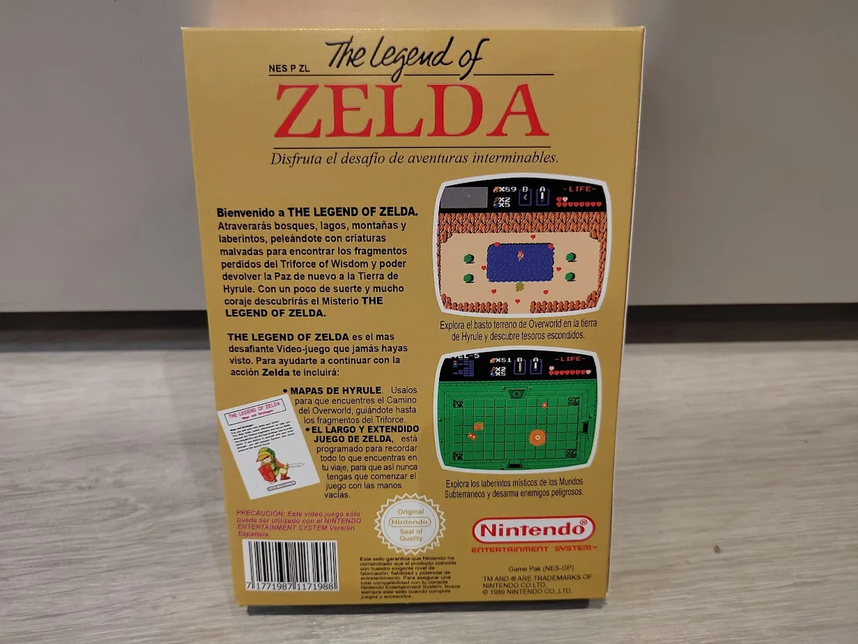 Caja repro The Legend of Zelda Pal Esp Nintendo Entertainment System PAL España detalle 2