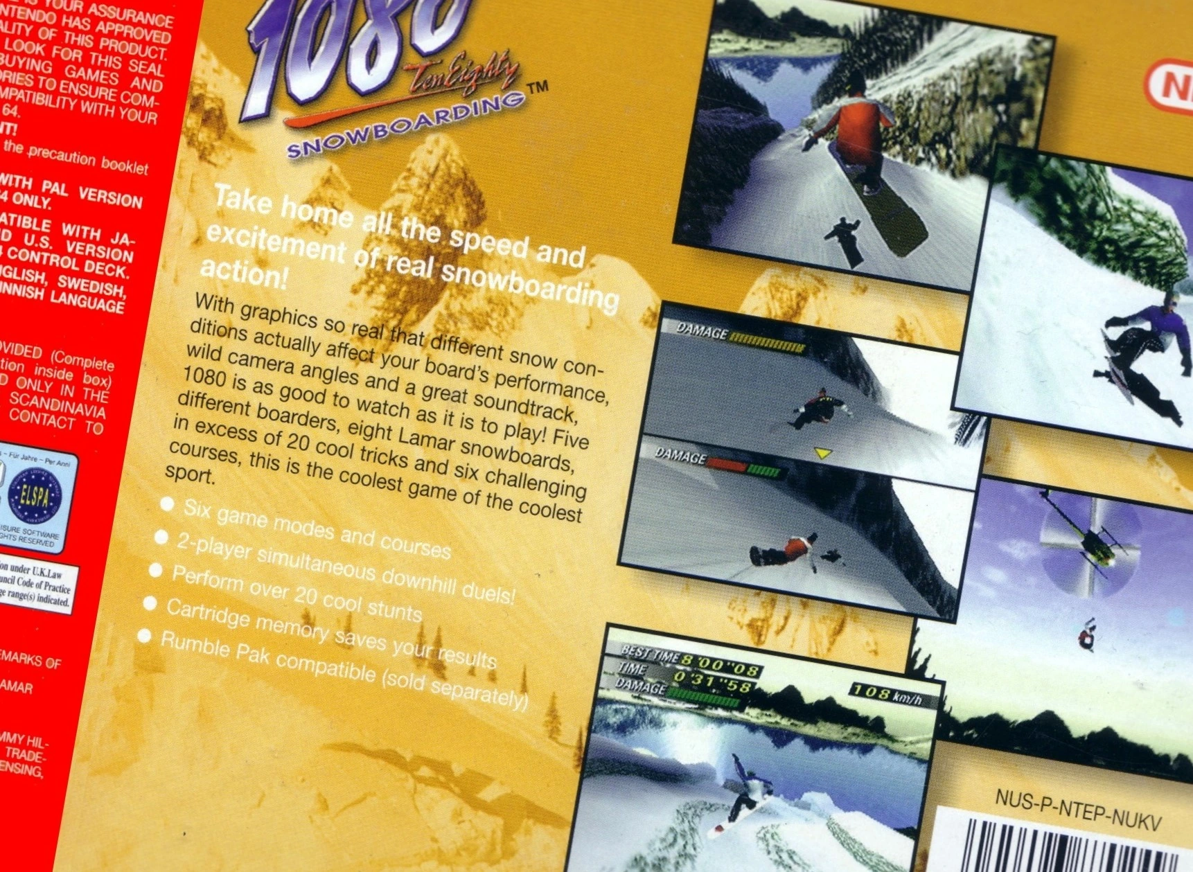 Caja repro 1080 TenEighty Snowboarding Nintendo 64 trasera
