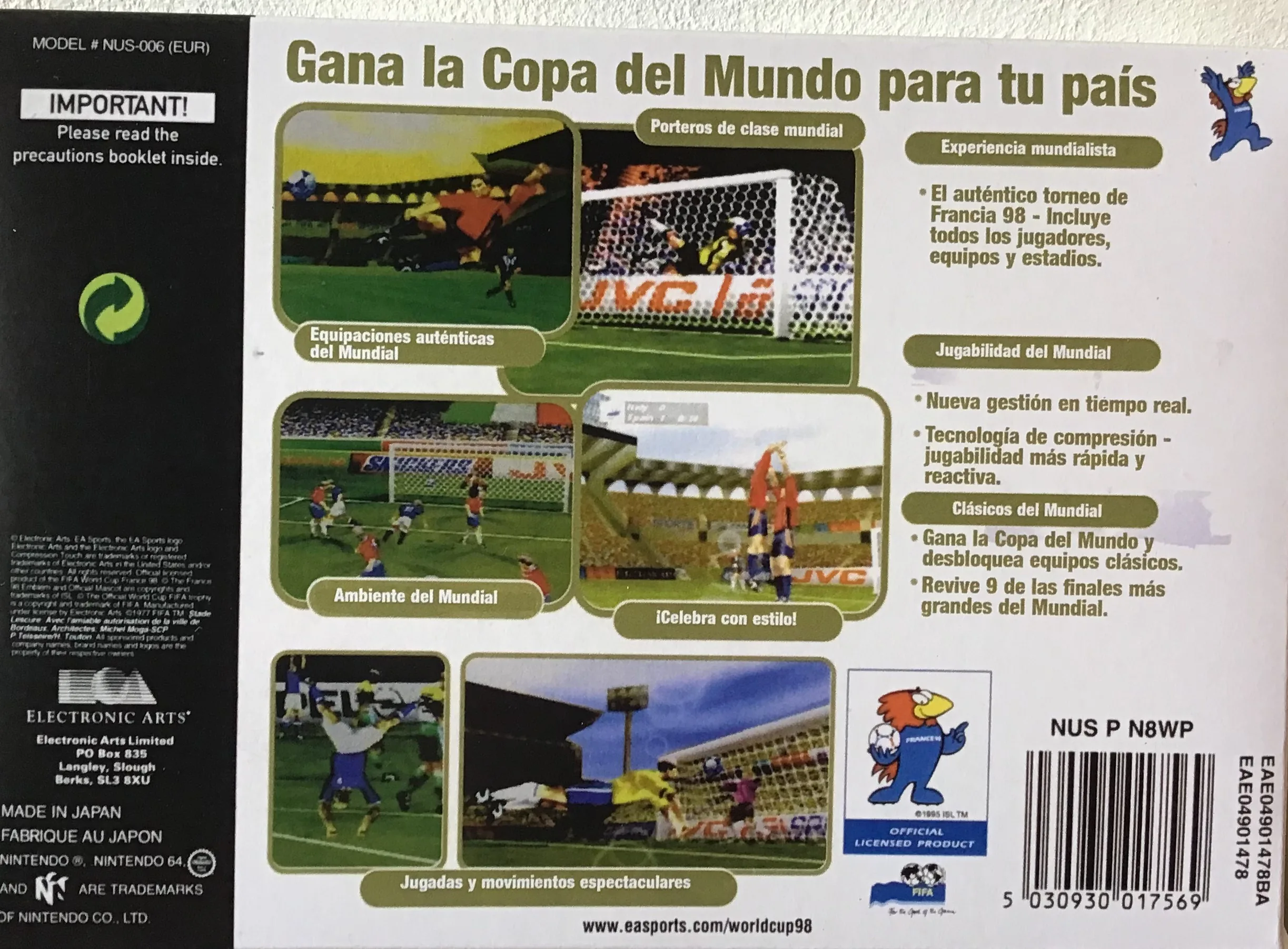 Caja repro Copa del Mundo Fifa 88 Nintendo 64 PAL España detalle 2